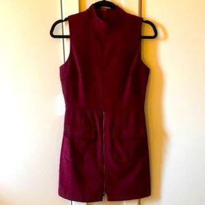 J.O.A. Maroon High-Neck Suede Dress